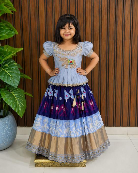 kids pure heavy silk Blue Traditional lehenga for kids in Ahmedabad